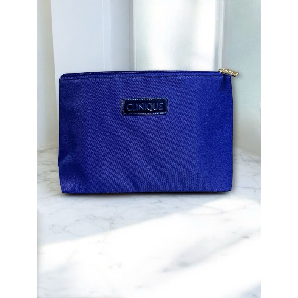 Clinique Zippered Cosmetic Bag Travel Makeup Storage Royal Blue